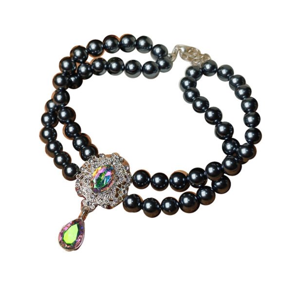 Double Row Cat Pearl Necklace with Water Drop Crystals