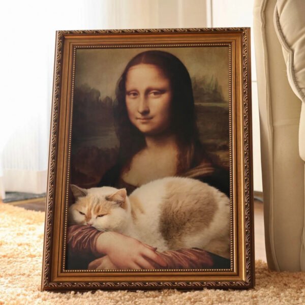 Mona Lisa Cat Wall Art with Cat Bed